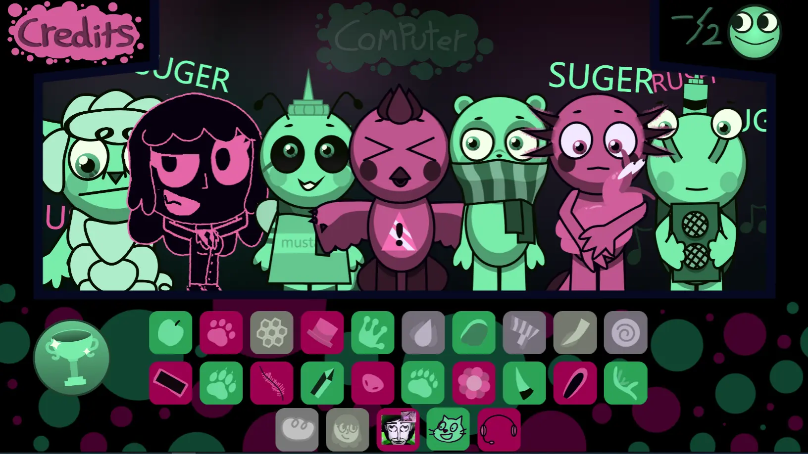 Incredibox x Colorbox Musterny Gameplay Gameplay screenshot of Incredibox x Colorbox Musterny showing Sprunki characters and music interface