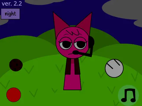 Interactive Nee Sprunki OC character with dynamic pose and interactive features highlighted