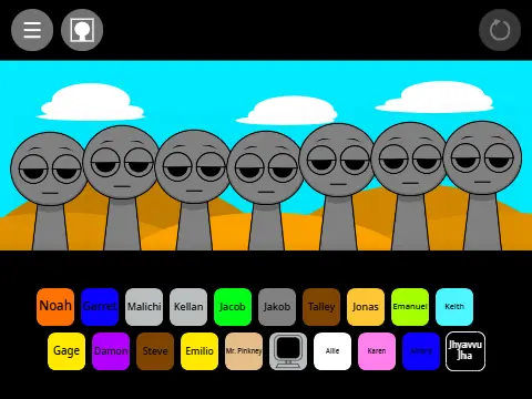 Screenshot from the Joke Sprunki Mod showing its altered character roster and interface
