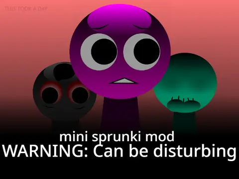 Logo for the Mini Sprunki Themed Mod game featuring small characters