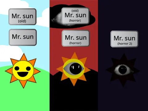 Mr Sun character in sprunki game with sun theme background