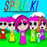 Mundo Torajo Sprunki Game Logo - Colorful Sprunki Characters in Adventure Pose