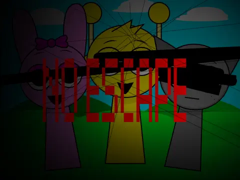 No Escape Sprunki Mod game cover showing glitch effects and horror elements