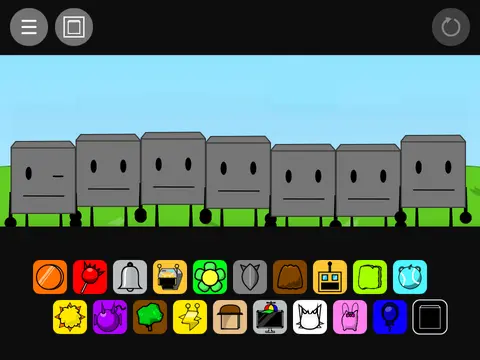 Objectbox Sprunki Remix game showing objects and Sprunki characters making music