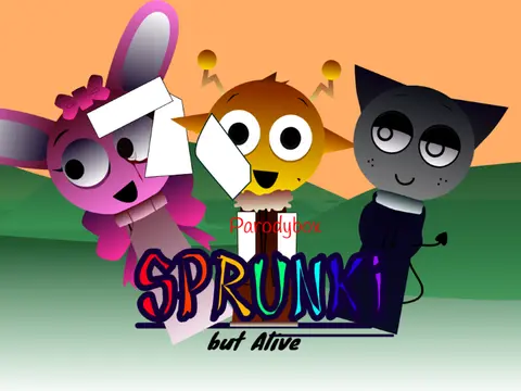 Logo for the Parodybox Sprunki But Alive mod, depicting the survival story and hero characters