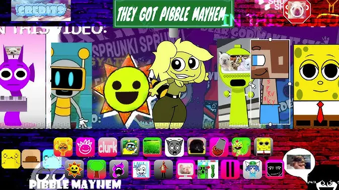Gameplay Screenshot Showing Pibble Mayhem X Sprunki Action Pibble Mayhem X Sprunki Gameplay Screenshot - Chaotic Action