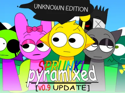 Pyramixed Sprunki Unknown Edition v1.0 game cover art featuring mysterious Sprunki characters