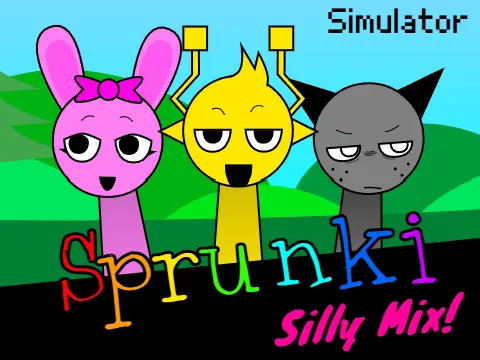 Silly Sprunki Simulator Phase 1 colorful game logo featuring wacky Sprunki characters