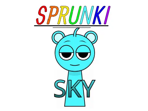 Sky Sprunki Game Logo - Colorful characters flying through clouds