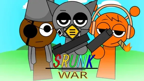 Sprunki War Game Logo - Epic Battle Scene