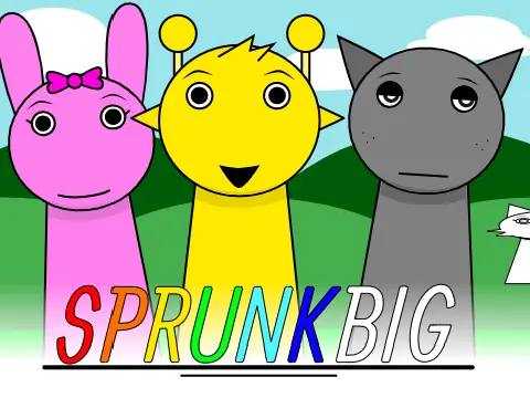 SprunkBig Game Logo featuring giant Sprunki characters