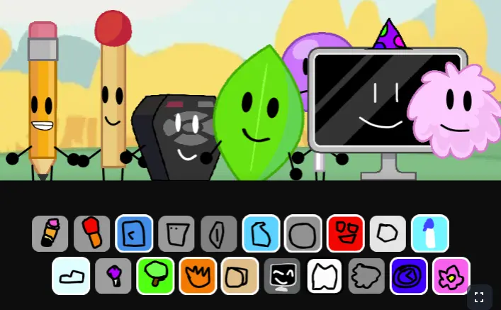 Gameplay showing BFDI characters in Sprunked interface Sprunked x BFDI Gameplay Screenshot