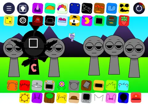 Colorful Sprunki 4 Remix Remix game logo featuring musical characters