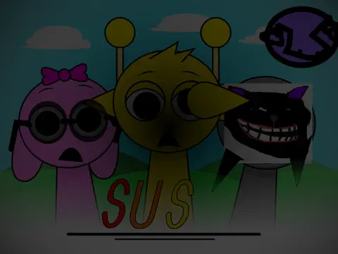 Sprunki ADHD Sussy Bakka featuring chaotic meme characters