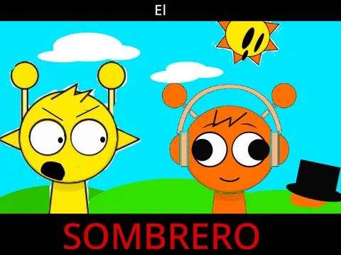 Logo for Sprunki Animation El Sombrero featuring characters with a large sombrero