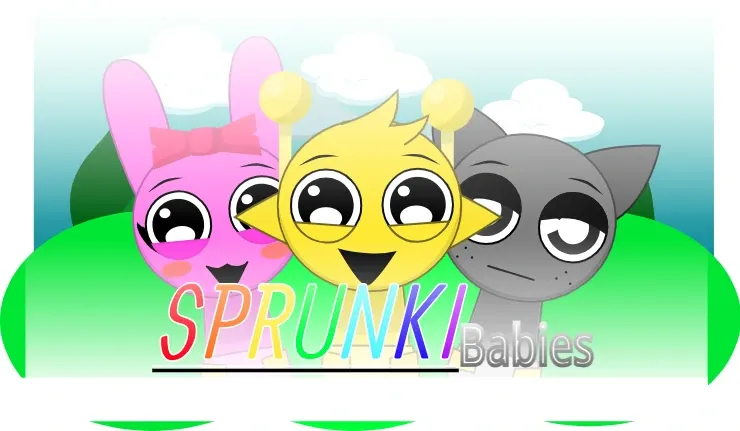 Sprunki Babies but Broken Game Logo - Glitchy Baby Characters