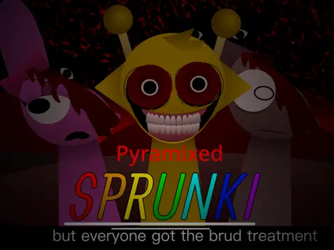 Official logo for Sprunki Brud Treatment Pyramixed game featuring unique character design