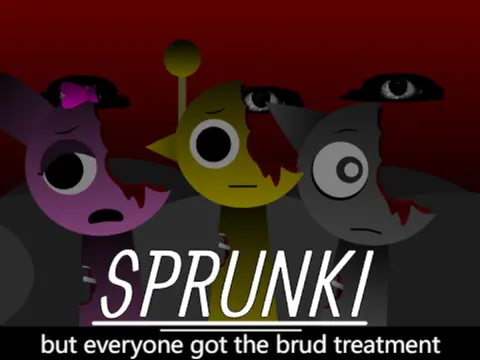 Official Sprunki Brud Treatment Simon game logo featuring the iconic character