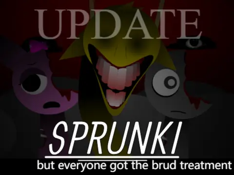Official logo for Sprunki Brud Treatment with Chickens game featuring Sprunki characters and chickens