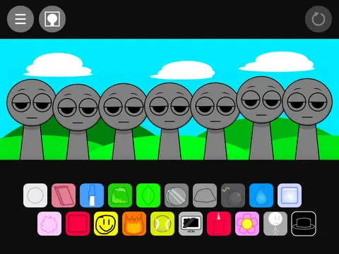 Sprunki But BFDI character logo with colorful music notes and BFDI elements
