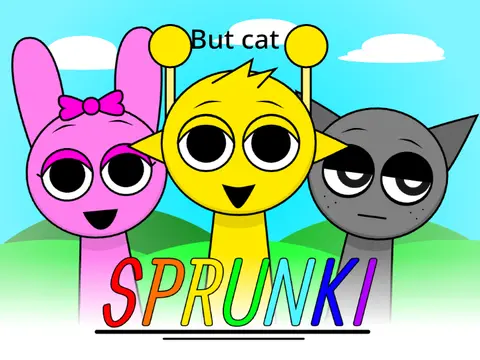 Sprunki But Cats Game Logo featuring feline-inspired characters