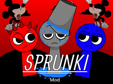 Sprunki But Crazy game showing characters in wild, energetic poses with crazy expressions