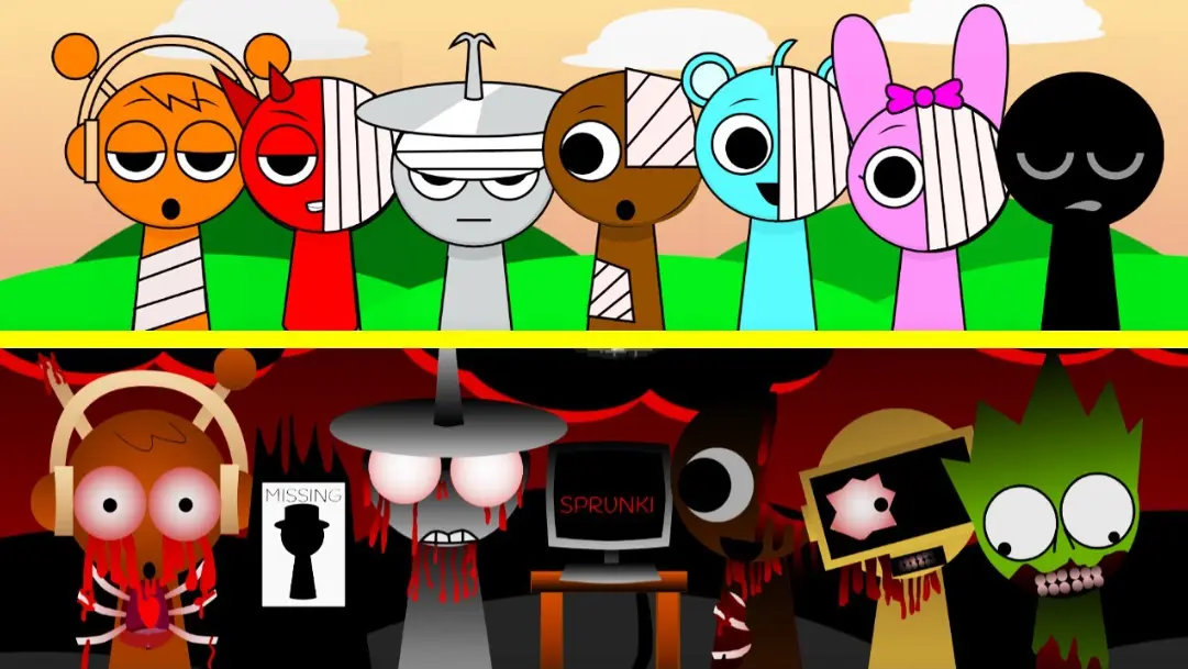 Sprunki But Everyone Is Alive Gameplay Gameplay screenshot of Sprunki But Everyone Is Alive showing all characters