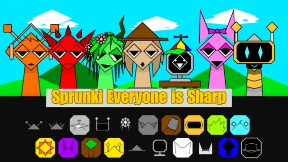 Sprunki But Everyone Is Sharp Game Cover - All characters with sharp redesigns