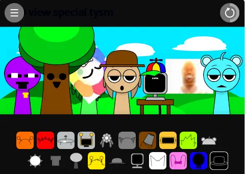 Sprunki But Its Random Things Gameplay Screenshot - Showing random character combinations