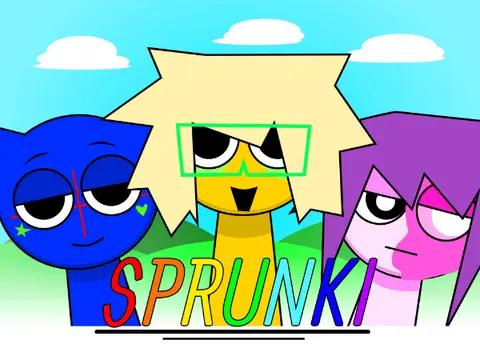 Sprunki But Mania Game Logo - Colorful chaotic characters