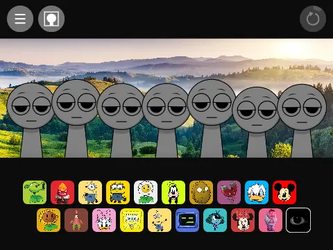 Sprunki Game Featuring Various Movie and Cartoon Character Crossovers