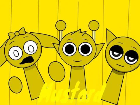 Sprunki Mustard Horror game cover featuring humorous horror elements and mustard treatment