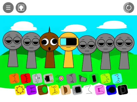 Visual showing Sprunki characters with missing parts and glitched features