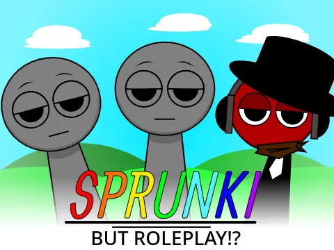 Sprunki But RP game cover showing character interaction scenes