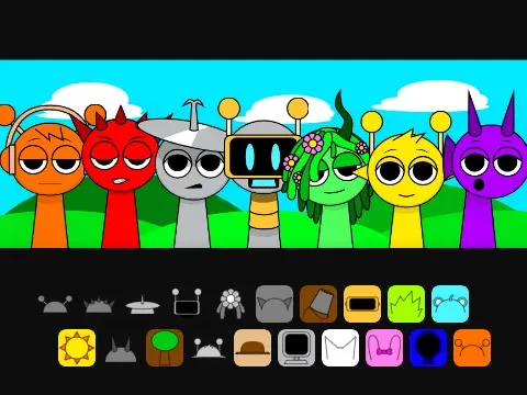 Sprunki characters with new melody options in But There Is New Melodylody game