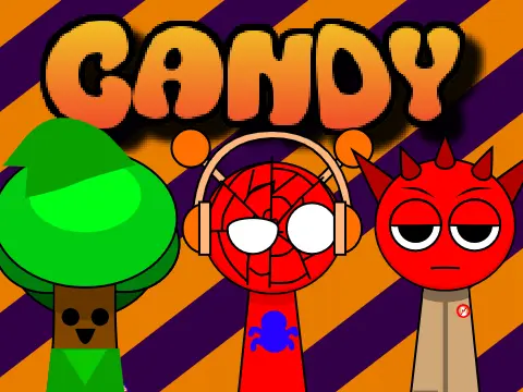 Sprunki Candy music rhythm game with candy-themed characters creating beats