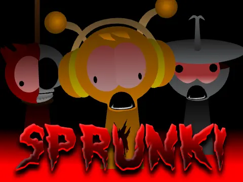 Colorful Sprunki cartoon characters in rainbow remix version