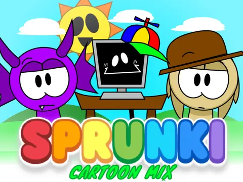 Sprunki Cartoon Mix WIP Remix colorful game logo featuring cartoon Sprunki characters