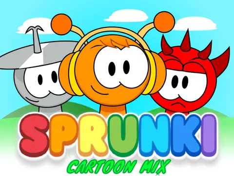 Official logo for Sprunki Cartoon Mix WIP Remix V2 game featuring colorful Sprunki characters