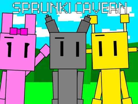 Sprunki characters in mysterious cavern setting