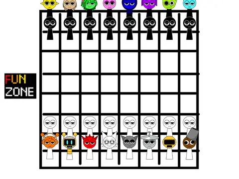 Sprunki Chess Game Board with Sprunki Character Pieces