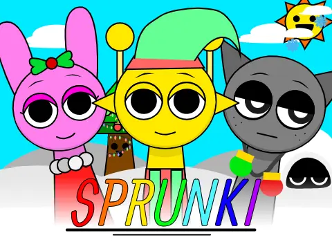 Sprunki Christmas Mod Logo featuring festive horror characters