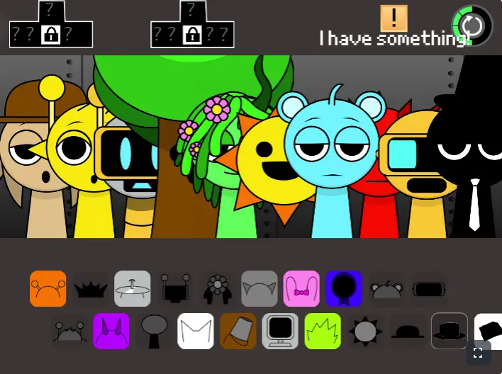 Sprunki Corruptbox Goreless Gameplay Screenshot - Colorful Characters Interacting