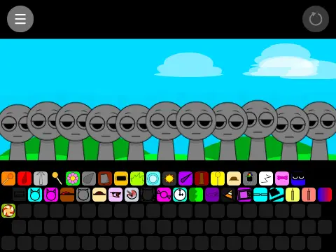 Character creation screen showing customization options for Sprunki OCs