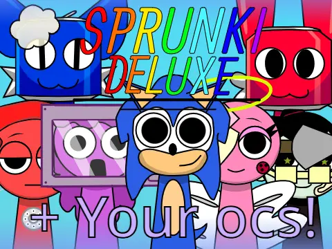 Official logo for Sprunki Deluxe Your OCs Remix V2 game featuring custom characters