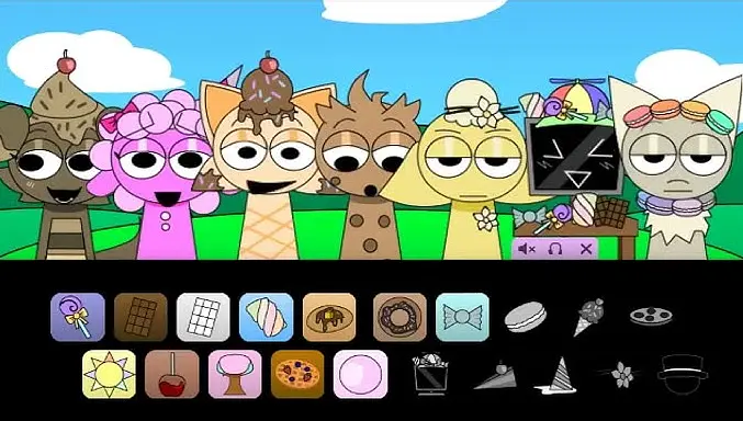 Sprunki Dessert Sweetnessc Gameplay Preview Gameplay screenshot of Sprunki Dessert Sweetnessc showing candy-themed level
