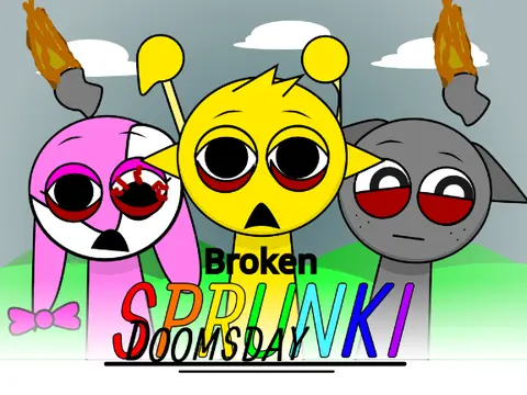 Sprunki Doomsday broken game logo with apocalyptic theme and glitch effects