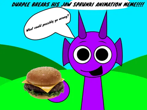 Durple Sprunki character holding his broken jaw in hilarious animation meme