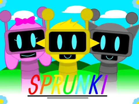 Sprunki Fun Bot Version Logo - Robotic characters making music