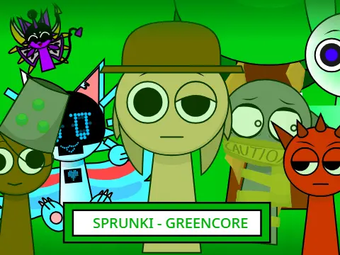 Sprunki Greencore BE Edition eco-friendly rhythm game with nature themes and green characters